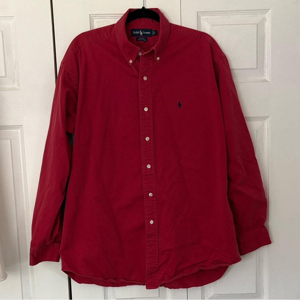 Ralph Lauren Blake 100%Cotton Men's Casual Red Long Sleeve Button Down Shirt-Lg.